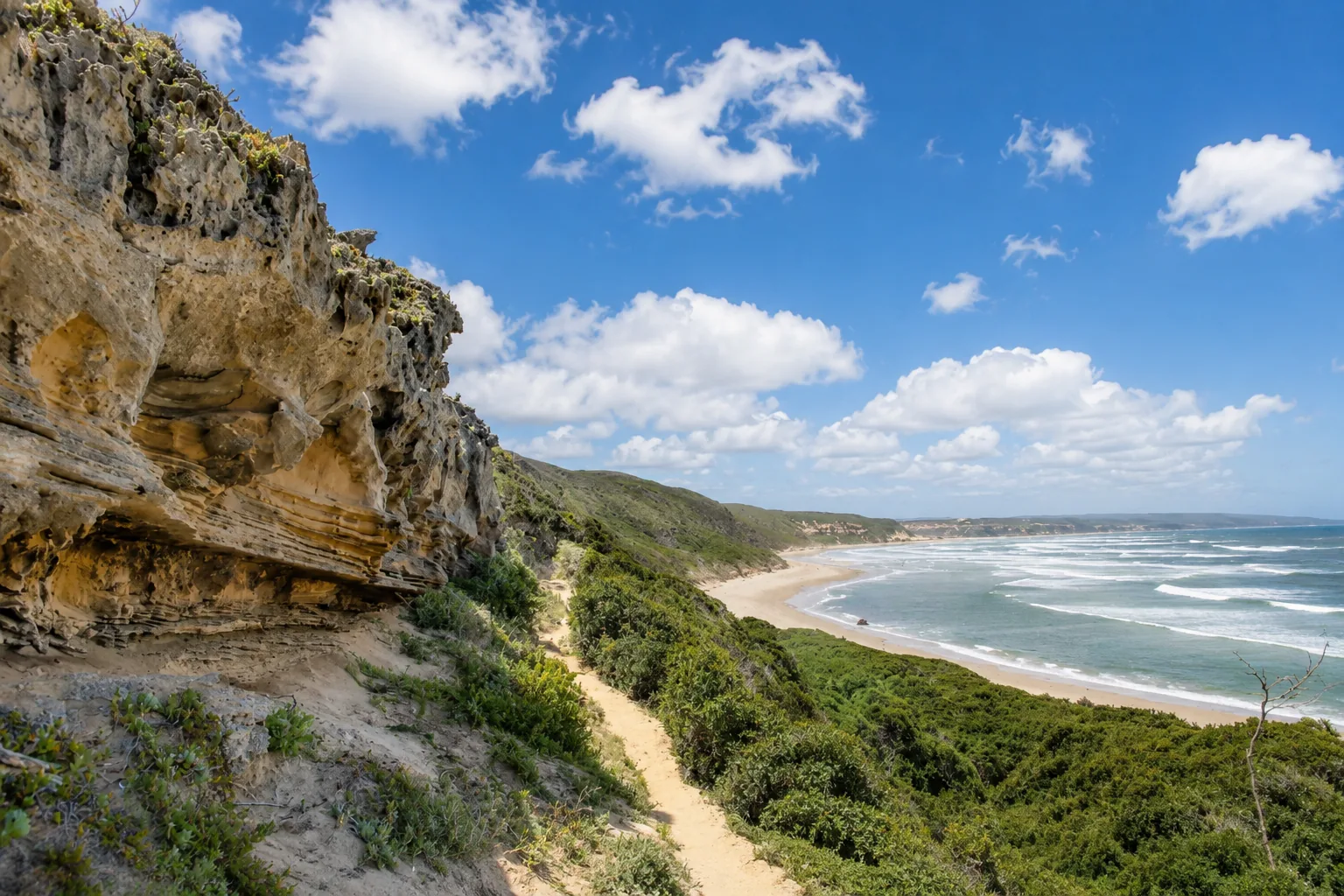 Coastal footpath along the cliffs above the Jongensfontein shoreline